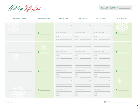 holiday gift budget list template template