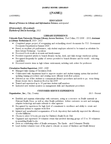 librarian resume template