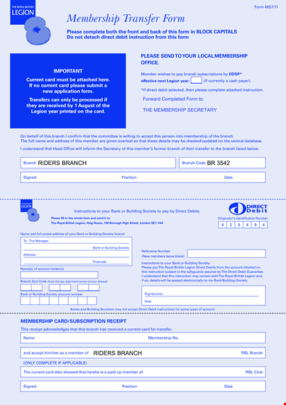 membership transfer letter form template