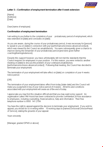 confirmation of employment termination: council period and termination guidelines template