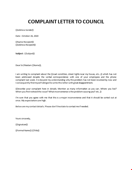 complaint letter to council template