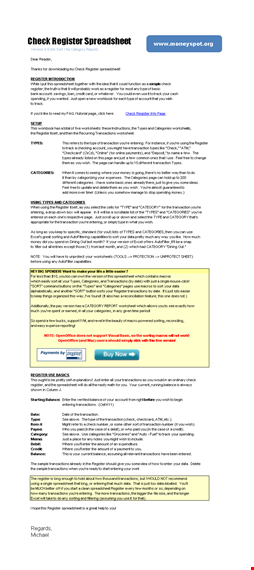 manage your finances with our checkbook register - organize transactions by categories and types template