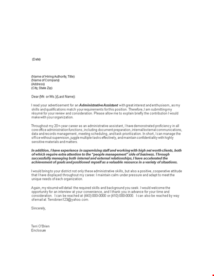 senior cover letter examples for administrative assistant skills template
