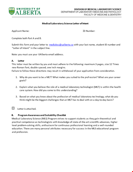 medical letter of intent template for programs in science & laboratory template