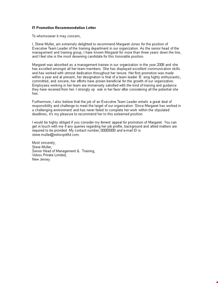 promotion recommendation letter for training in margaret organization template