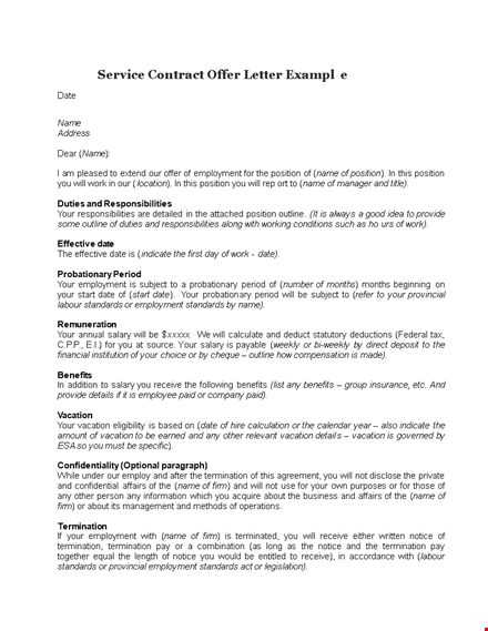 service contract offer letter example template