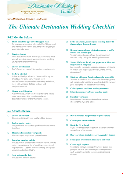 printable destination wedding checklist template