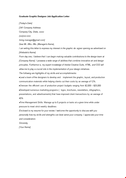 graduate graphic designer job application letter template