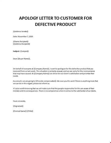 apology letter to customer for defective product template
