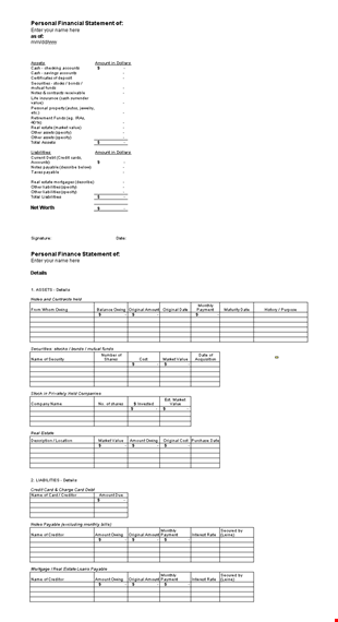 download personal financial statement template - track your liabilities and assets easily template