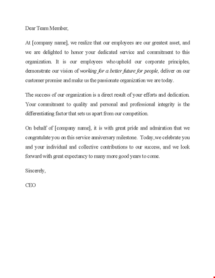 recognition letter for employees | company appreciation service | organization template