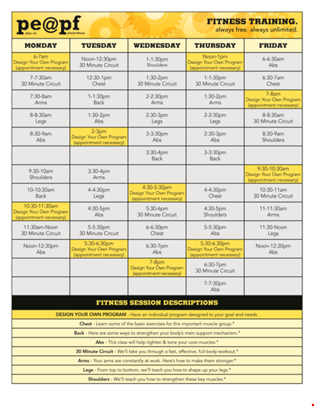 fitness training calendar template