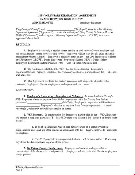 county employee separation agreement template | free download template