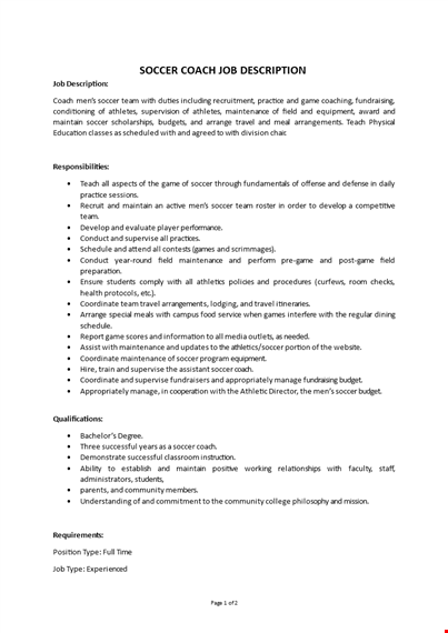 soccer coach job description template