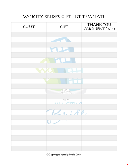 free wedding gift list template template