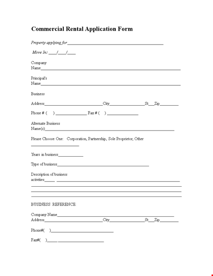 business commercial lease rental application form - apply for a lease at [address] template