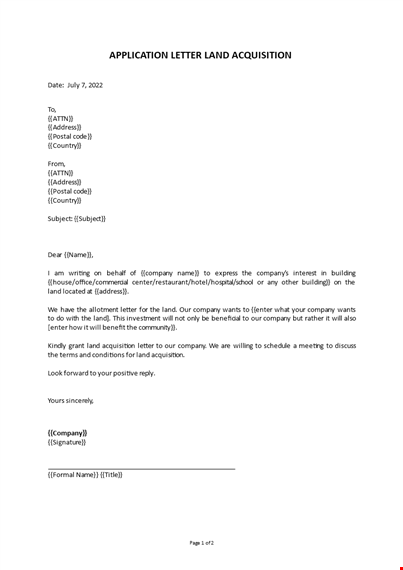 application letter land acquisition template