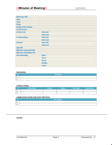 professional meeting notes template - easily record internal & external meetings template