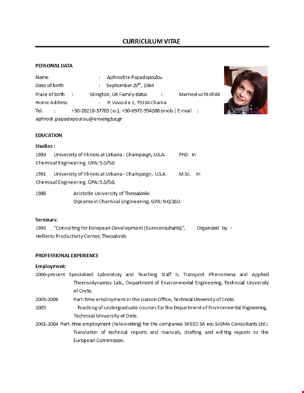 chemical engineer curriculum vitae template