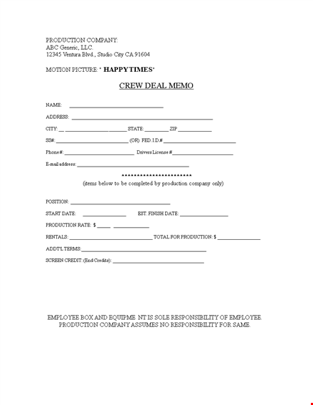 deal memo template: create and manage employee employment and production agreements template