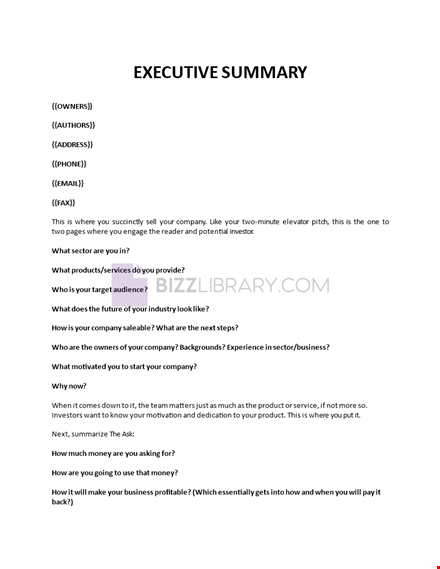 executive summary survey format template