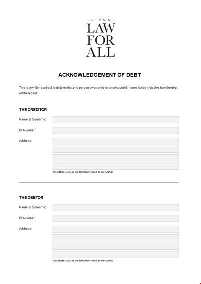 iou template for debtor and creditor, track amount and outstanding template