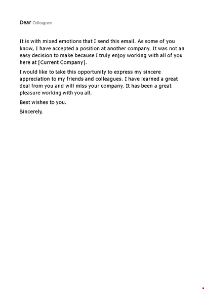 farewell thank you email to colleagues template