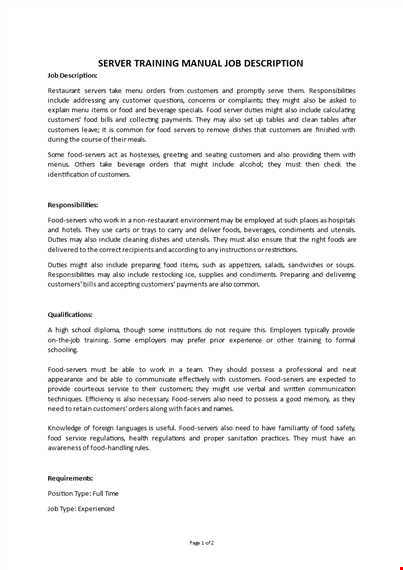 server trainee job description  template