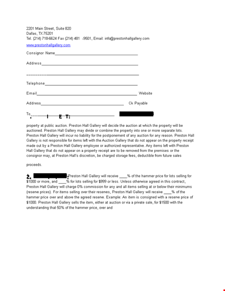 consignment agreement template for property gallery and consignor | preston template