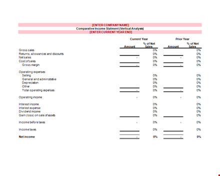 income statement template: sales, current, and operating income template