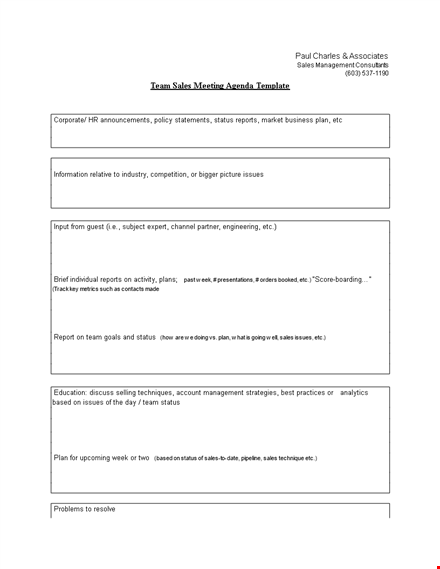 sales team agenda template - streamline sales, address issues, and review status template