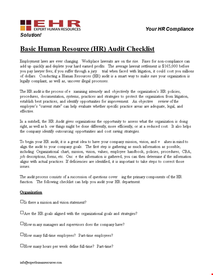 hr audit checklist template template