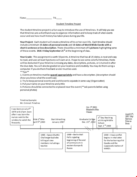 student project timeline template word template