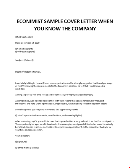 economist supervisor cover letter template