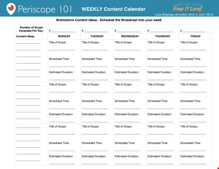weekly content calendar sample template