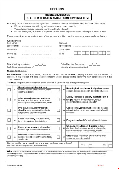 return to work form - health | includes absence | please template