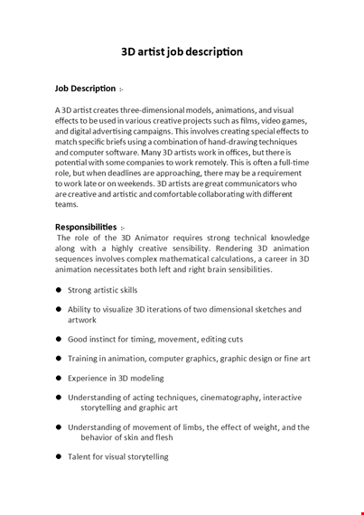 3d animator job description template