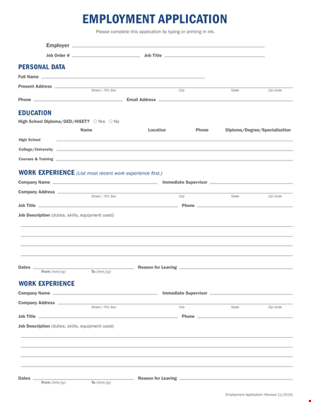 generic fillable employment application template