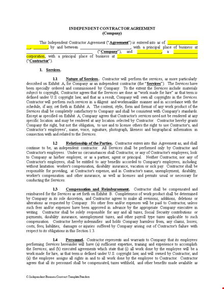 independent business contract template free template