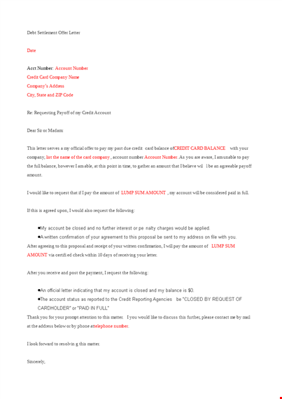 sample settlement offer letters template