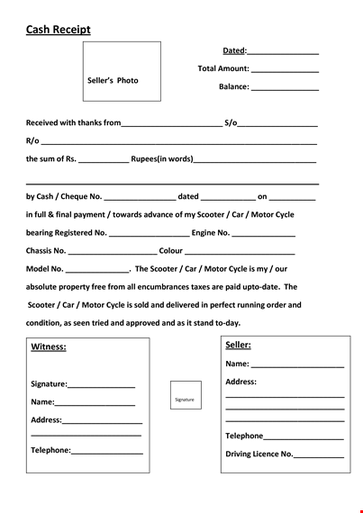 motorcycle and scooter receipt example template