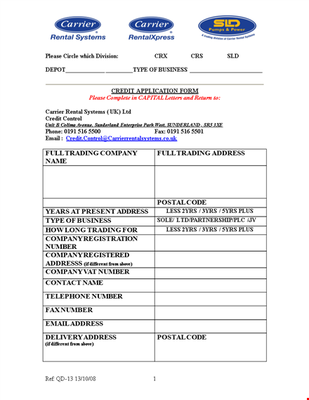 credit application form | easy account credit & approval | terms & conditions template