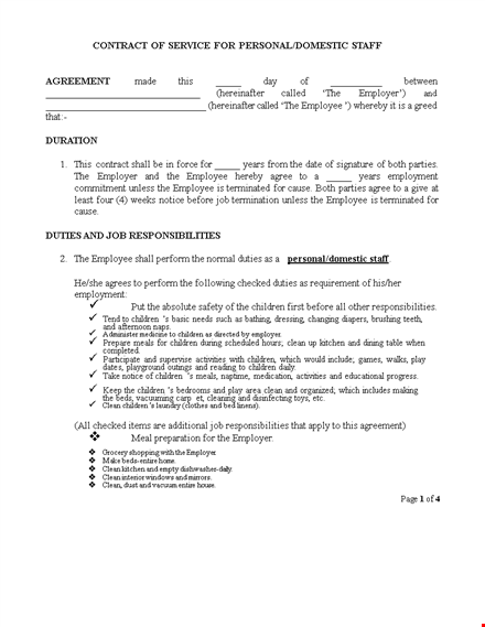 employment contract for employee & employer: agrees on children's rights & responsibilities template