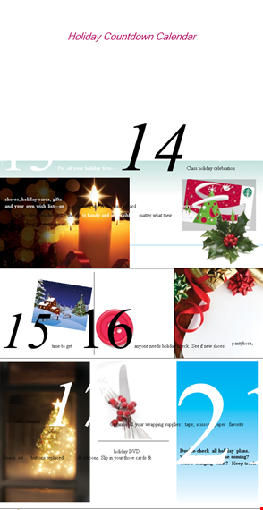 holiday countdown calendar template template
