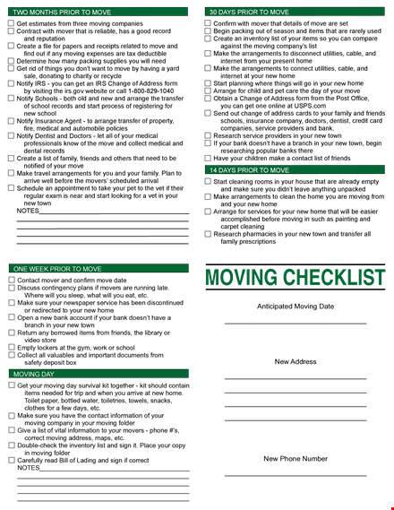 your complete moving checklist for a stress-free move template
