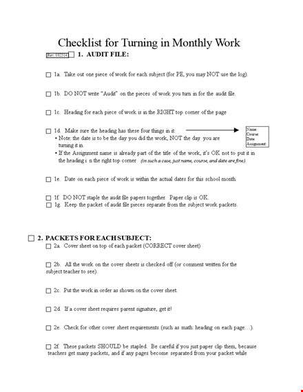 monthly work checklist template template