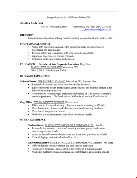 profile resume example template