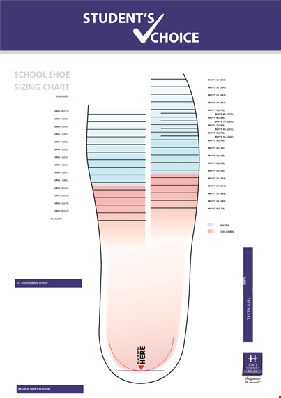 printable school shoe size chart template