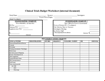 clinical trial budget template - simplify study budgeting with subtotal and investigator template