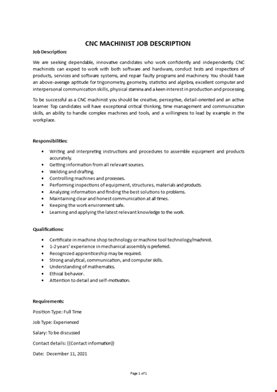 cnc machinist job description template